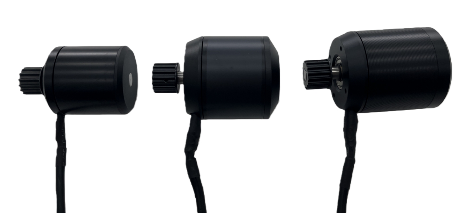 Belt drive motors size comparison — Hobbywing 5255, DXW 6368, DXW 6374 side by side