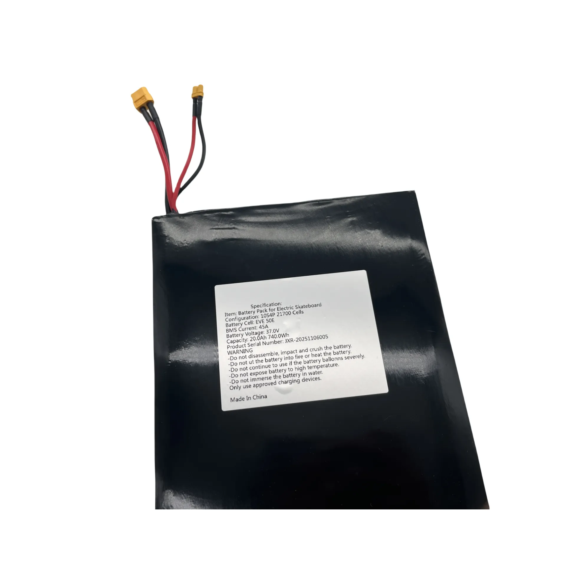 Verreal RS electric skateboard battery pack — 20Ah 720Wh 10S4P